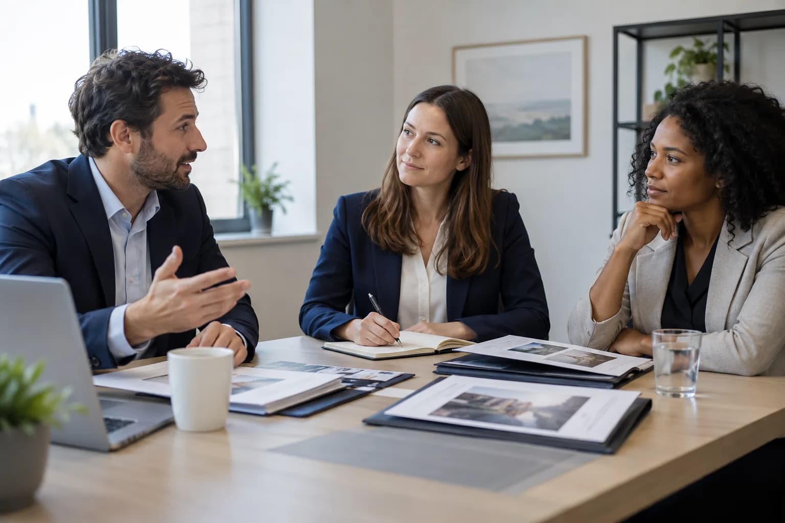 Colleagues comparing supplier proposals in a meeting