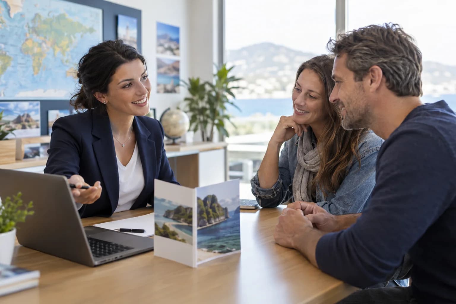 Reservations advisor discussing travel plans with customers