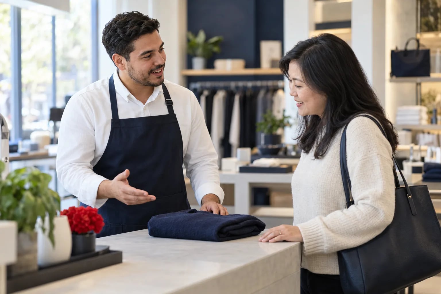 A customer conversation in a retail setting