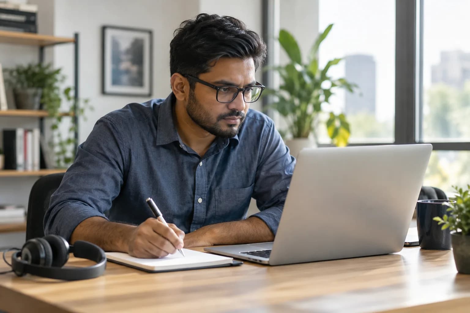 Sales researcher reviewing information and recording qualification notes
