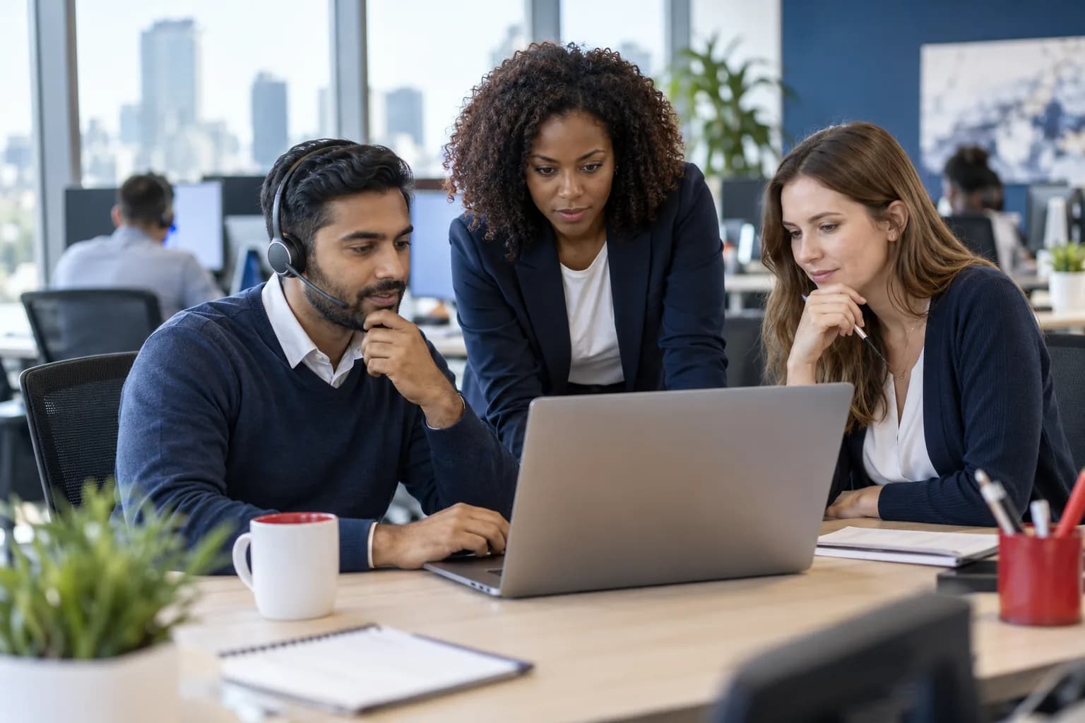 A working scene in a telecommunications business